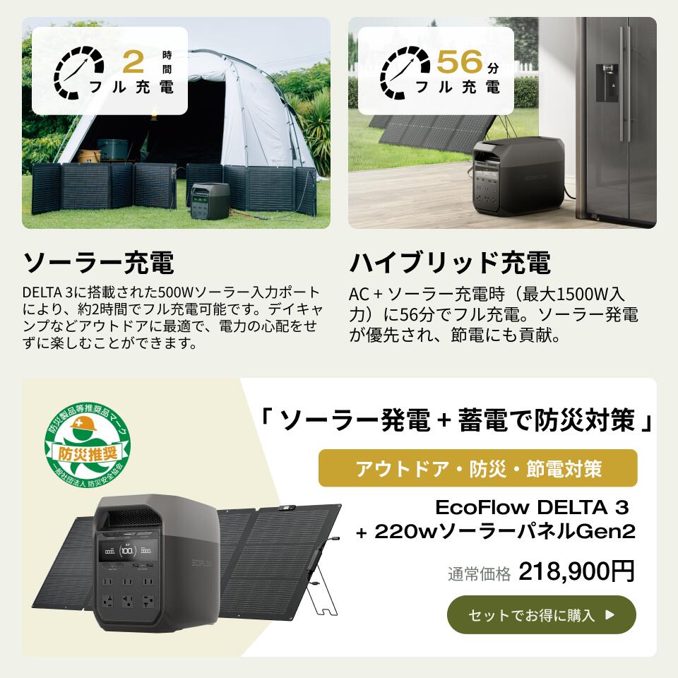 楽天市場】EcoFlow ポータブル電源 ソーラーパネル セット DELTA 3