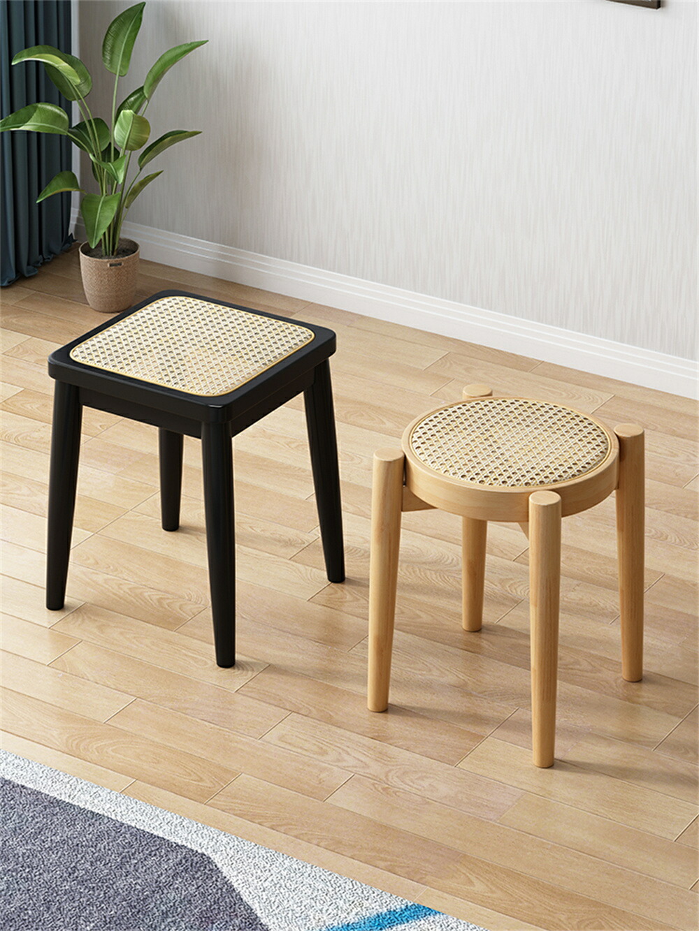 楽天市場】スツール ラタン ラタンチェア ラタンスツール 黒 木製