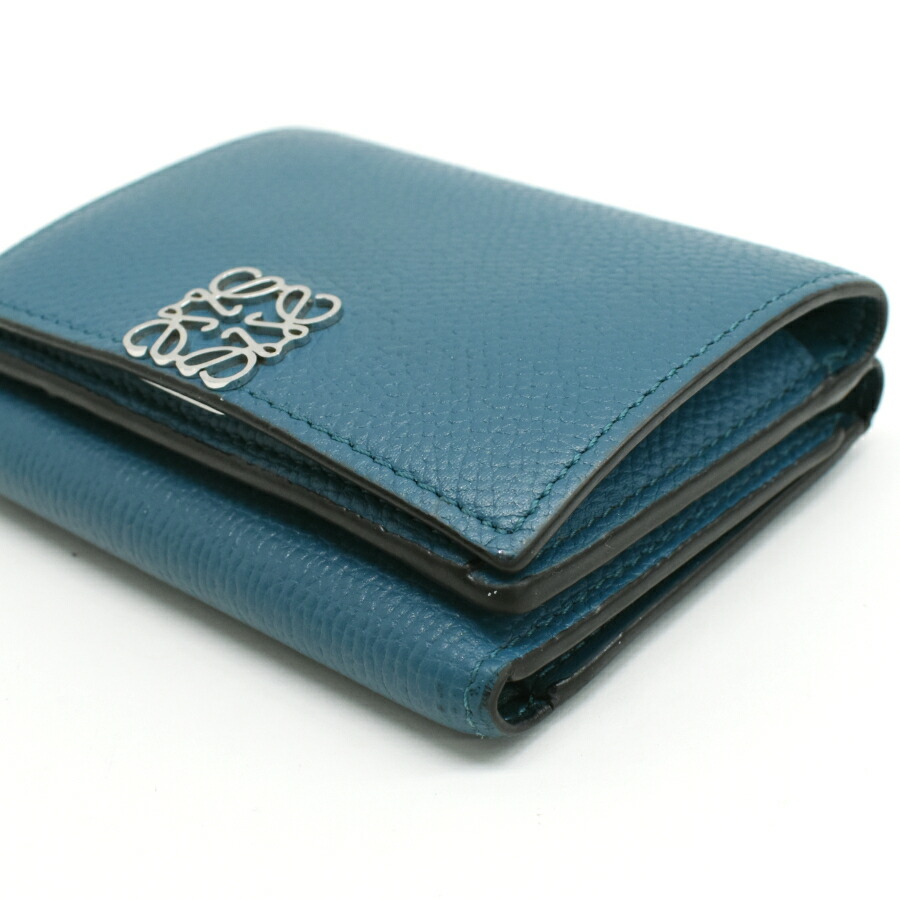 限定色】LOEWE ターコイズ 三つ折り財布 保存袋付き