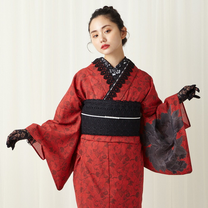 レース付き重ね衿 フリル半衿 正絹帯締め レース帯揚げ・お飾り3点