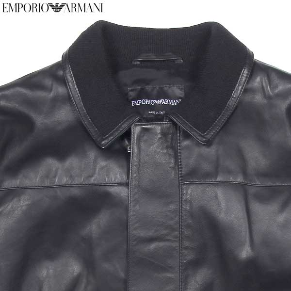 ARMANI エンポリオアルマーニ レザー ジャケット 羊革 ロゴプレート 50