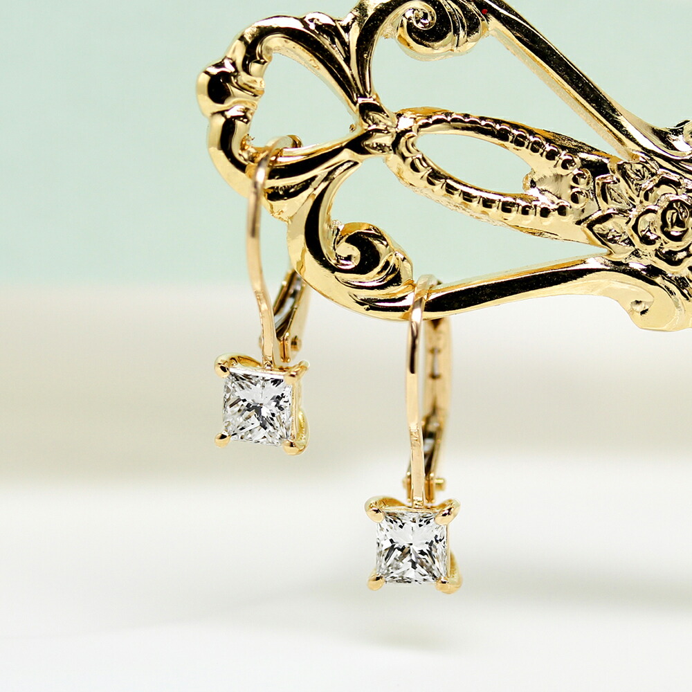 楽天市場】ピアス 0.4ct プリンセスカット ダイヤモンドピアス K18