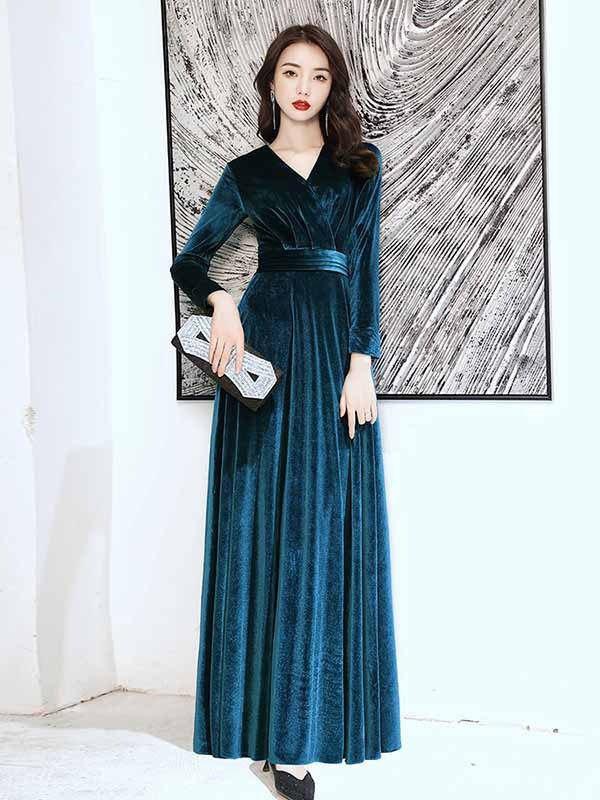 楽天市場】ロングドレス 黒 袖付き ベルベット ドレス 長袖 発表会