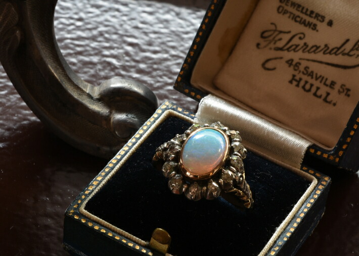 楽天市場】アンティークジュエリー 14ct.オパール ダイヤモンド リング