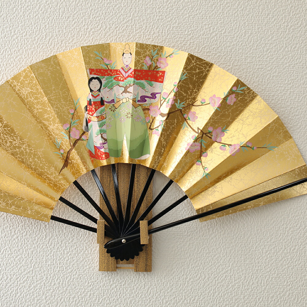 楽天市場】飾り扇子 9寸5分 もみ金地 兜と立雛 リバーシブル 扇子たて