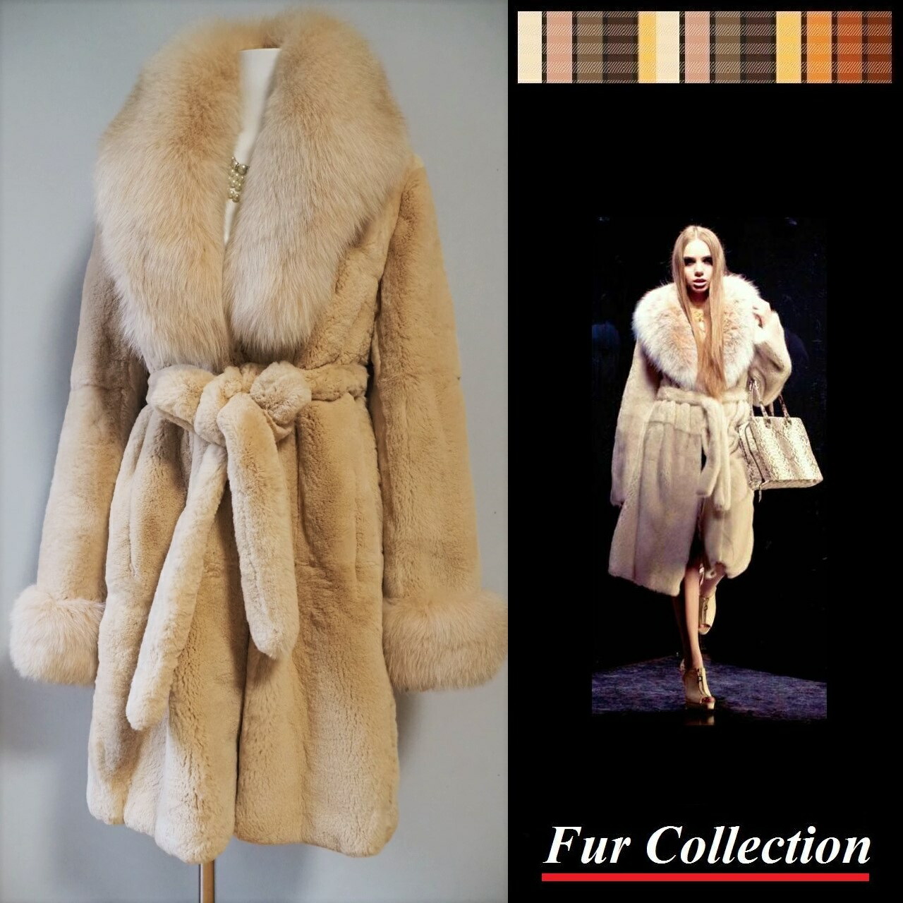 楽天市場】肉厚ベージュフォックスファー＆レッキス毛皮コート リアル