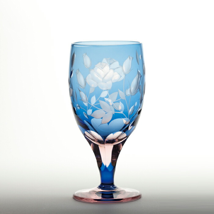 楽天市場】江戸切子 足付グラス 【硝子工房 彩鳳 直営店】 薔薇文様 足