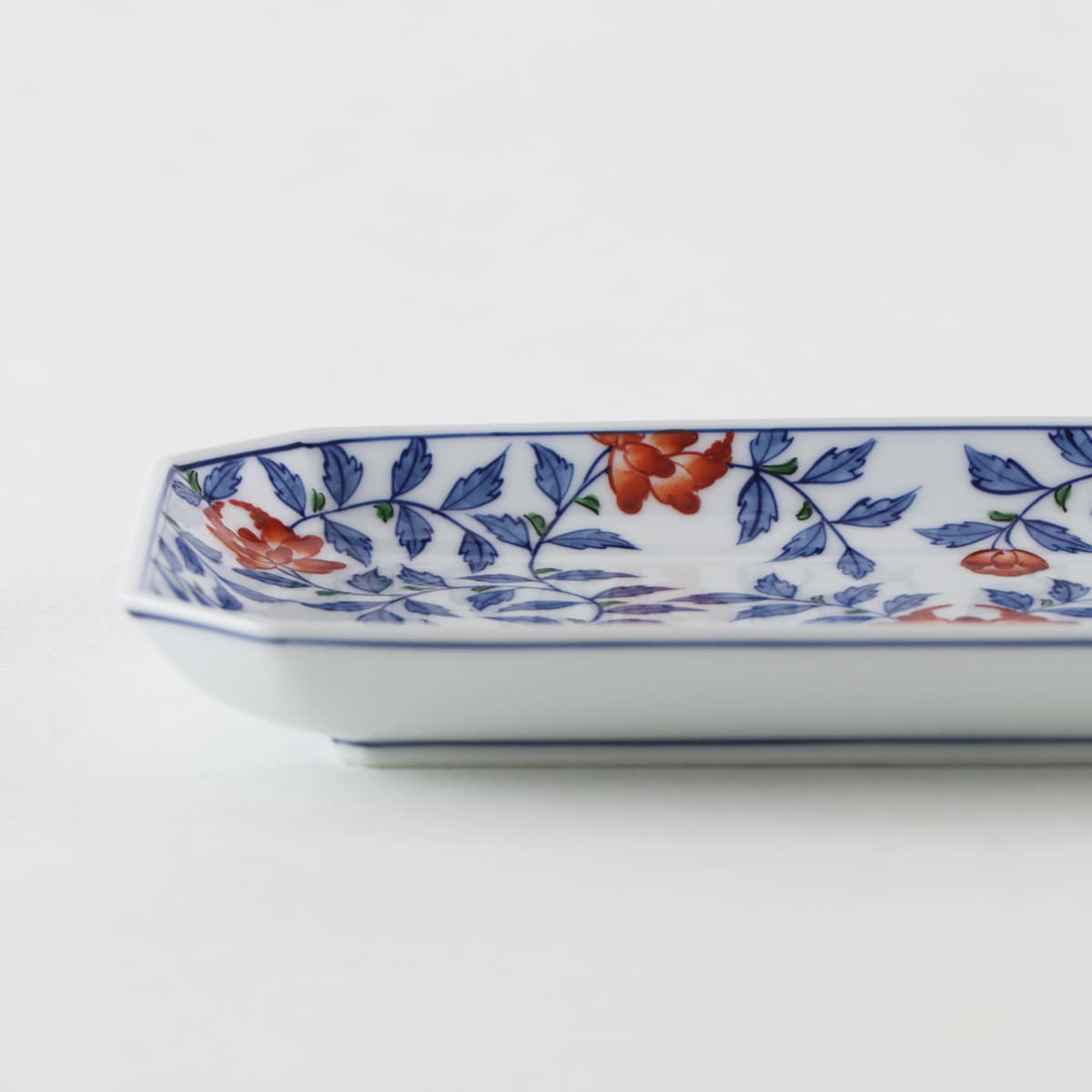 長丸皿 3枚 歪み 変形皿 花唐草 印判 染付 明治 大正 長丸皿 3枚 歪み