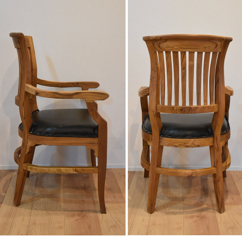 チーク無垢材×鉄枠 フォールディングチェア アーム付き フランス