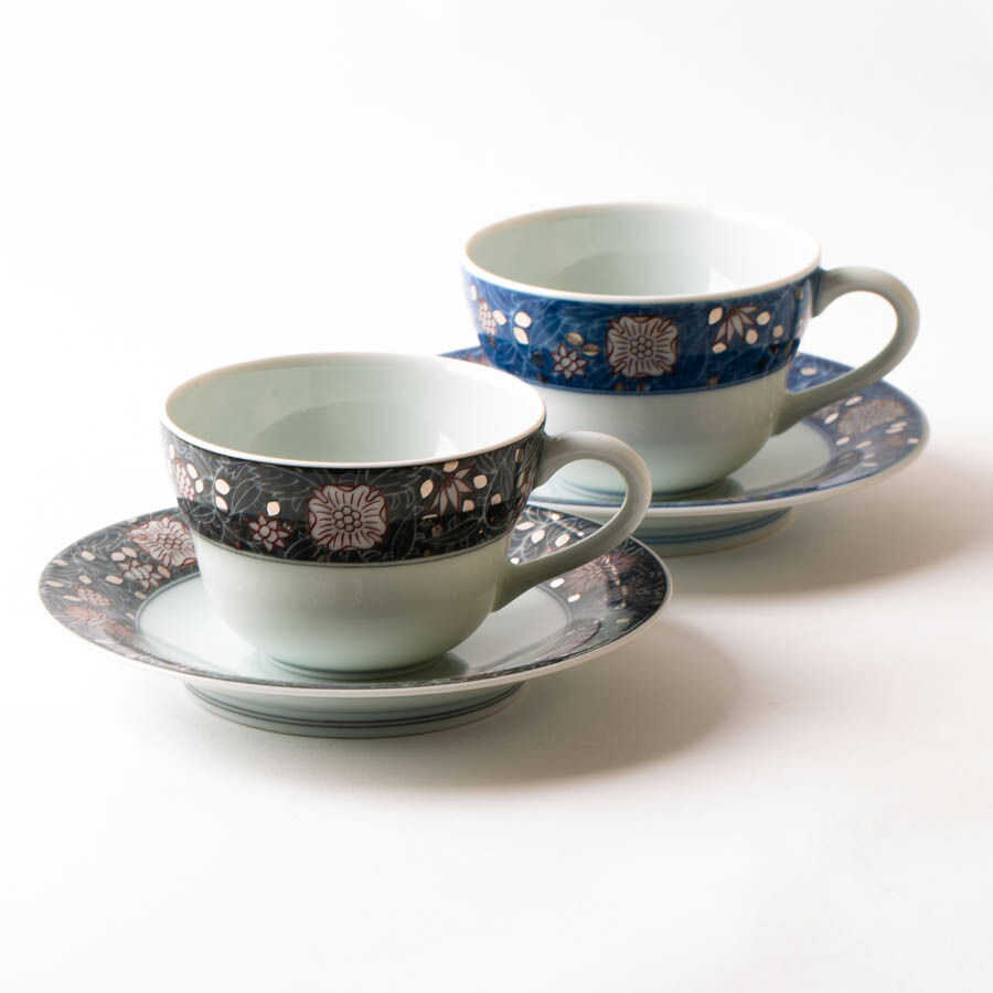 人間国宝今泉今右衛門色絵墨色藍色墨はじき珈琲碗