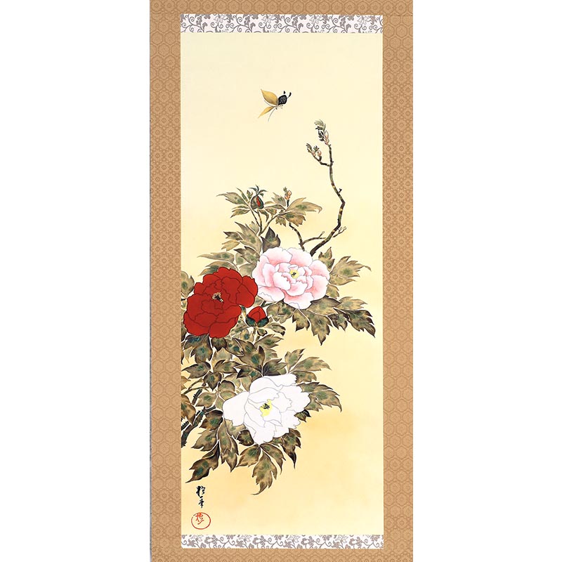 楽天市場】複製掛軸 酒井抱一 「十二か月花鳥図」 四月 「牡丹に蝶図