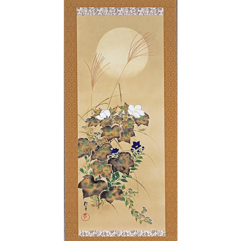 真作】【複製】掛軸 酒井抱一 工芸画 燕子花に水鶏図 二重箱入 Q178 真