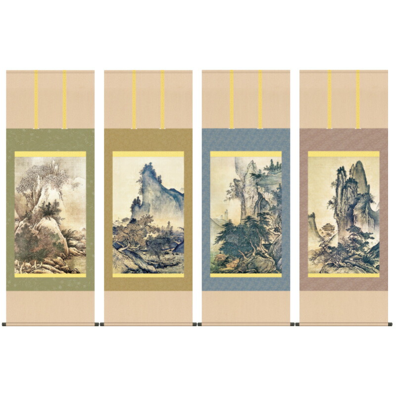 真作/春華/雪晴/山水図/布袋屋掛軸HB-4 真作/春華/雪晴/山水図/布袋屋