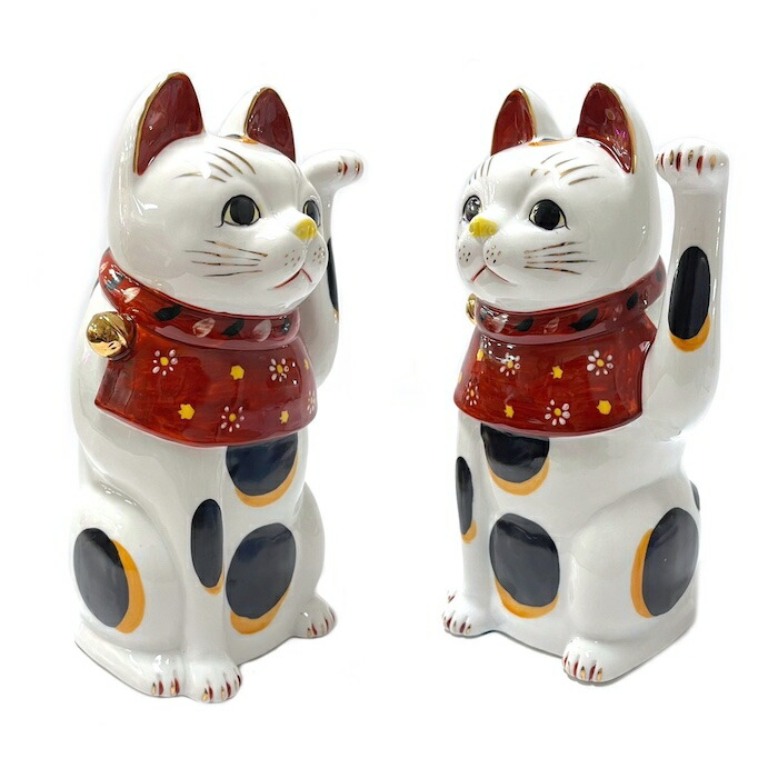 楽天市場】瀬戸焼 赤絵ブチ猫 中 左 赤 87323-579 招き猫 陶器