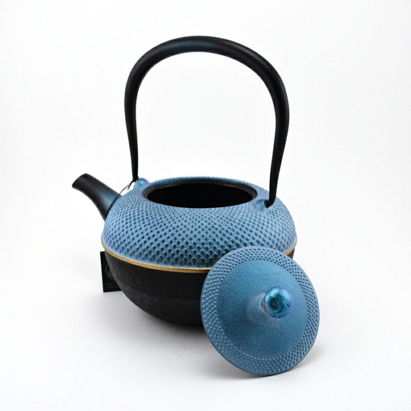 経年美品】南部鉄器南部鉄瓶急須青ブルー8角