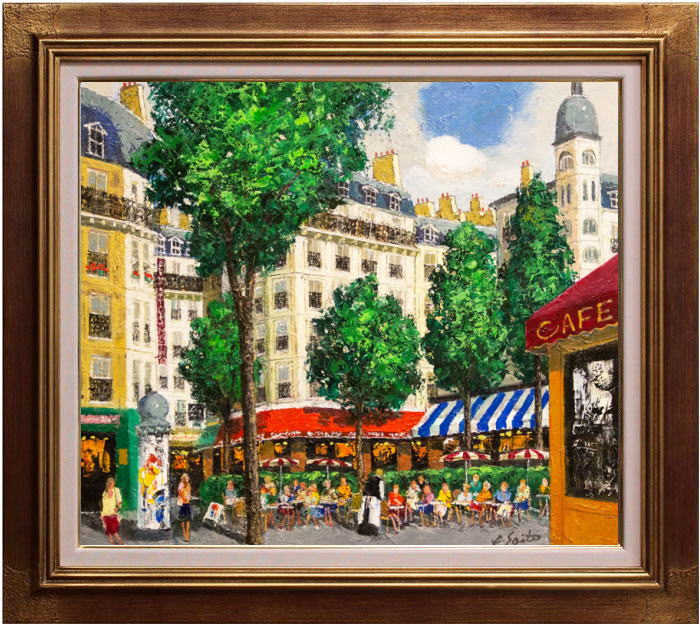 楽天市場】斉藤 要 「 パリのカフェ 」 油絵 油彩画 F10 ( 10号