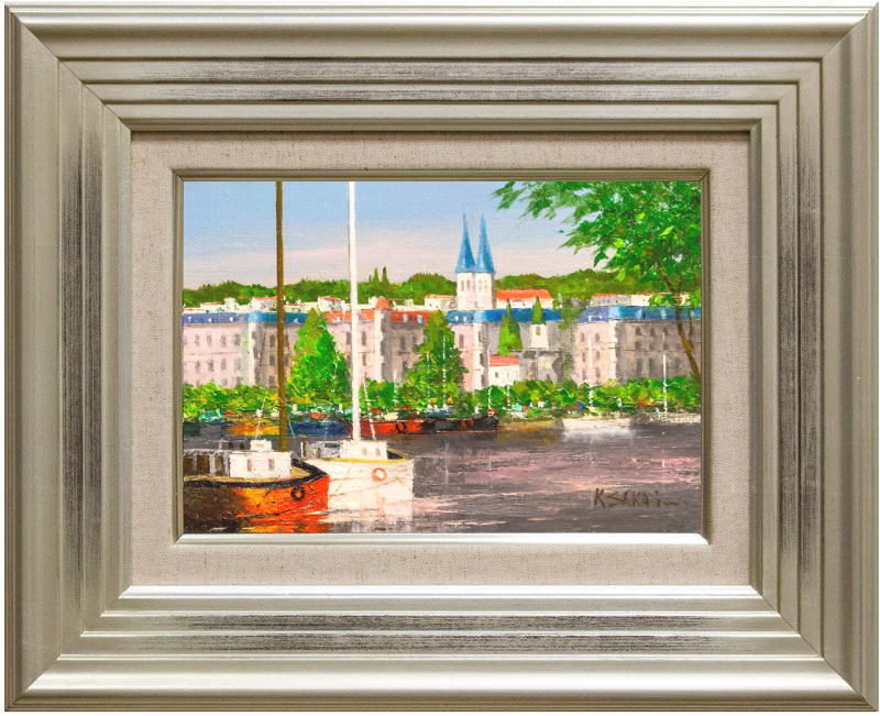 ☆川 雅吉☆「 滞船(北ドイツ） 」油絵 SMサイズ 良好！ ☆川 雅吉