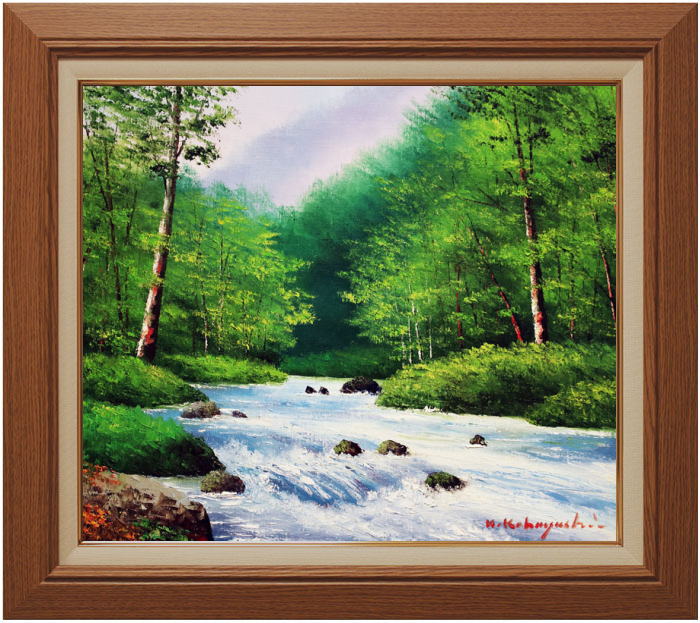 真作】絵画油彩水車小屋と渓流古典ヨーロッパ風景画クラシックX173