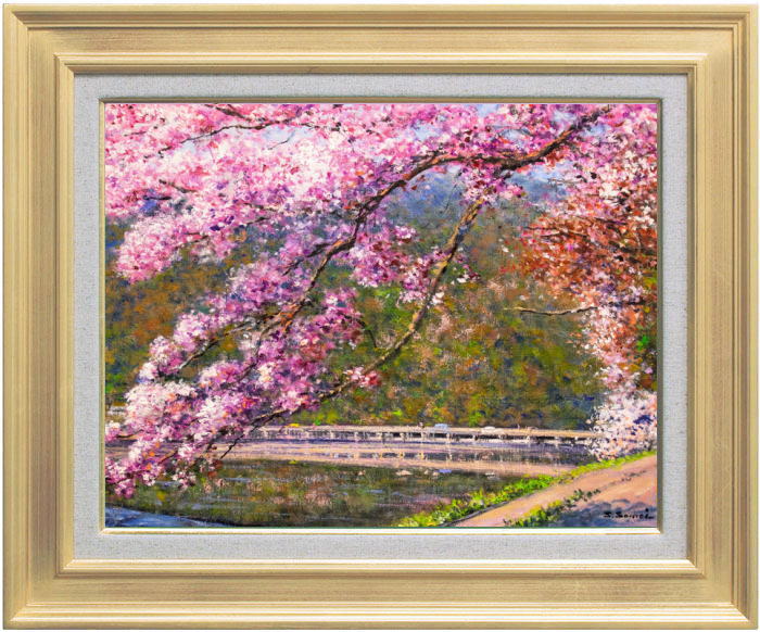 多田御社橋 油絵 F6号 額縁付き 多田御社橋油絵F6号額縁付き