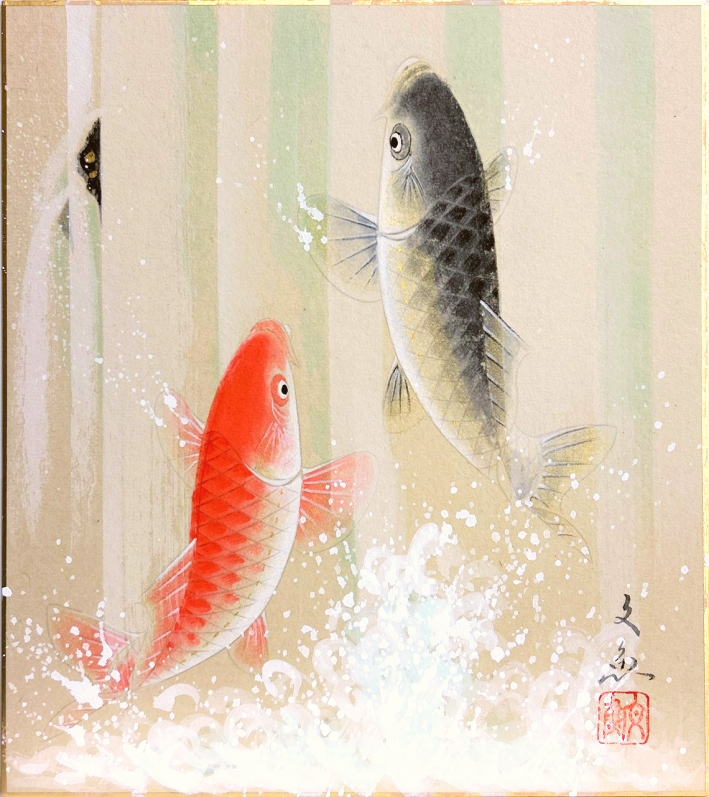 水晶絵 アートパネル 昇り鯉 鯉の滝登り 鯉 コイ クリスタル 絵画