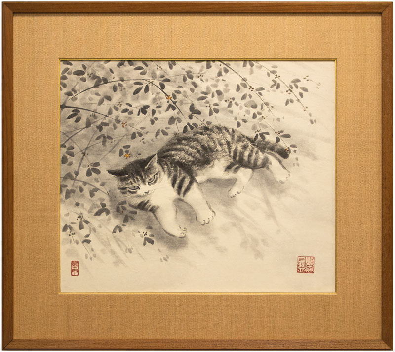 楽天市場】穐月 明「 萩の猫 」墨彩画 F8 ( 8号 )【中古】 : 内田画廊