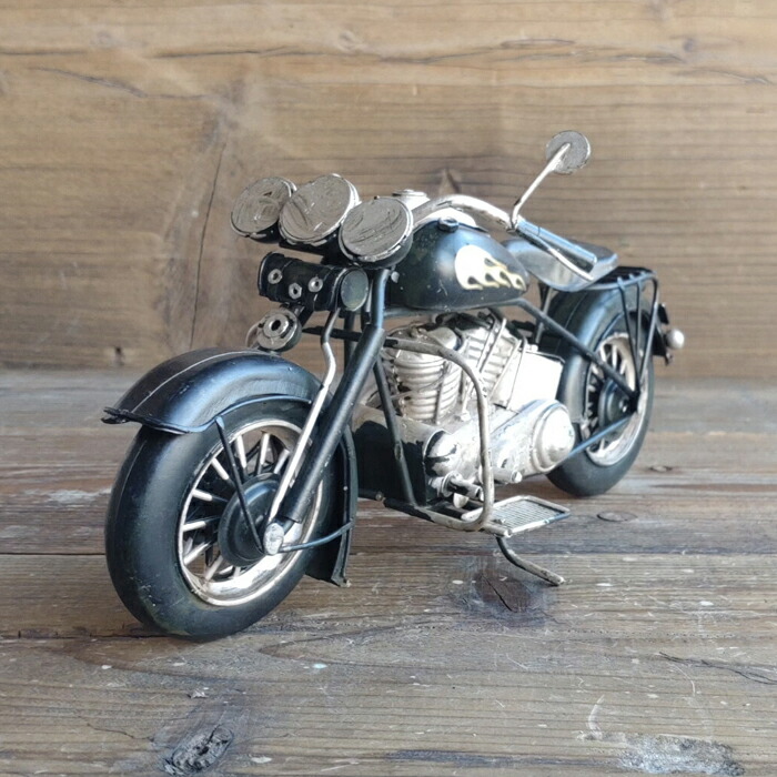 楽天市場】オートバイ バイク 置物 レトロ ブリキ 細工 インテリア 黒