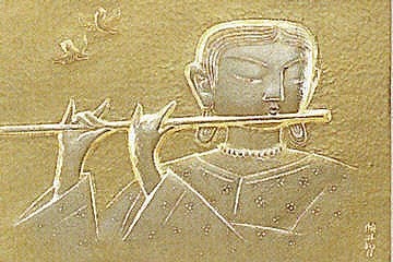 楽天市場】人間国宝 金森映井智作品 パネル額 笛吹童子 高岡銅器