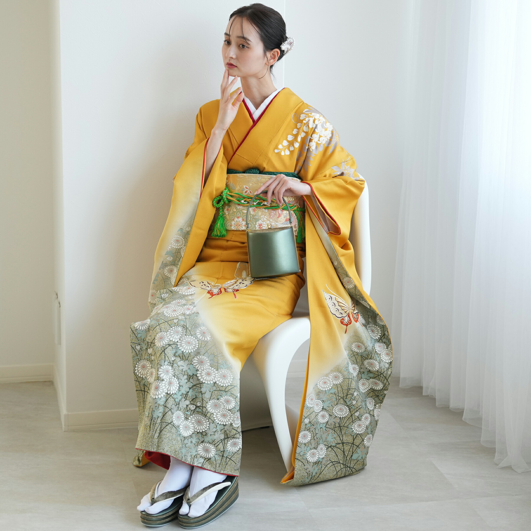 超得価格❱ 振袖フルセット、正絹振袖成人式、重ね衿帯揚げ帯締め、正絹