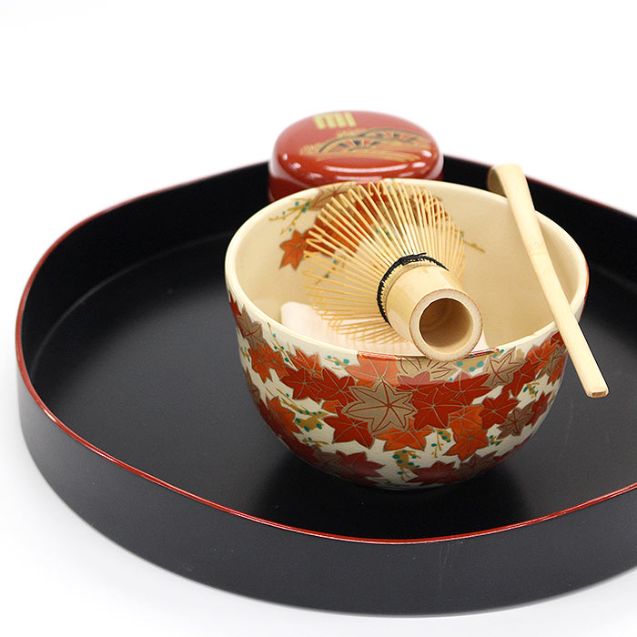 茶道具 抹茶茶碗 清水焼 抹茶碗 金彩紅葉 宮地英香 12㎝x7.5㎝ 【