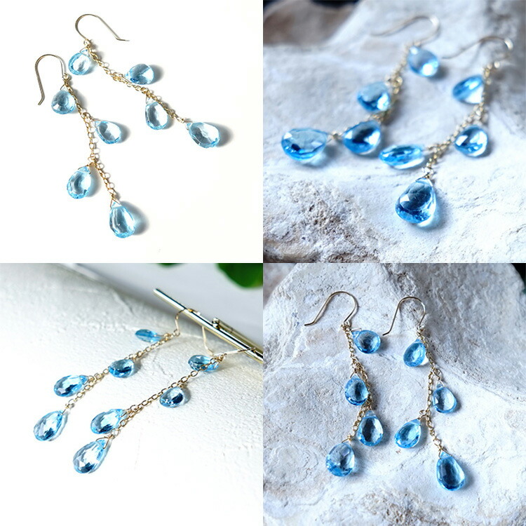 ポメころび◇スイスブルートパーズ×ホワイトジルコンフープイヤリング