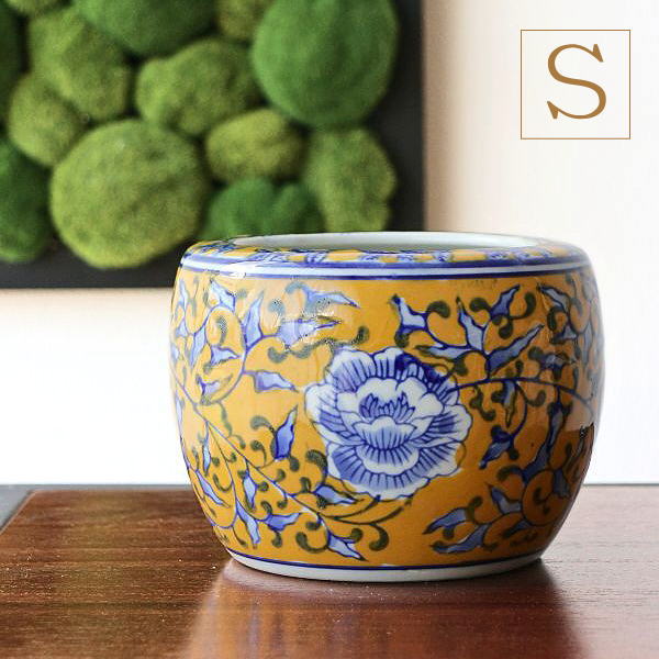 骨董 火鉢 黄土色 メダカ 金魚 睡蓮鉢 鉢カバー テーブル 水鉢 レトロ