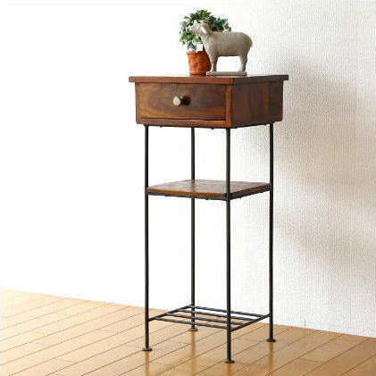 楽天市場】電話台 木製 天然木 無垢材 スリム アイアン 鉄脚 花台