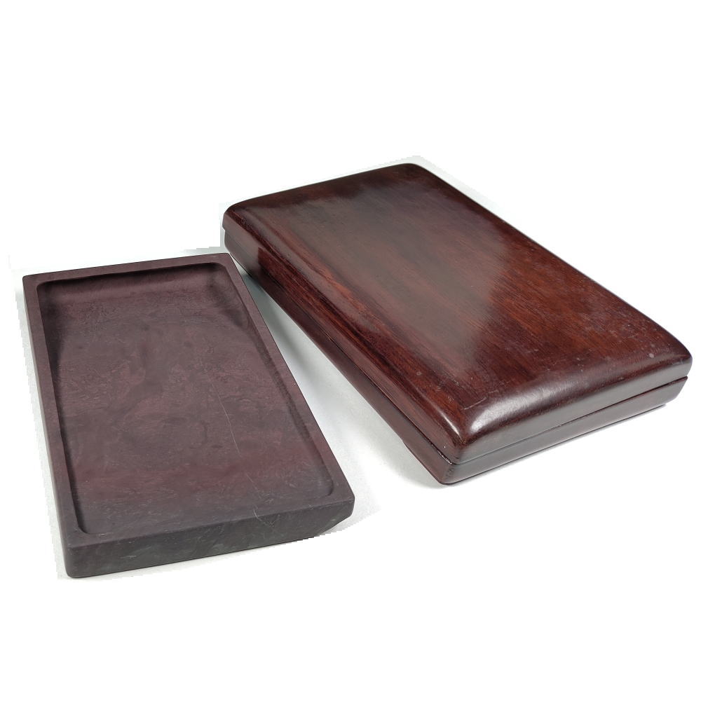 書道具 端渓硯 約20.0×12.0cm厚さ3.8cm. w箱込み，