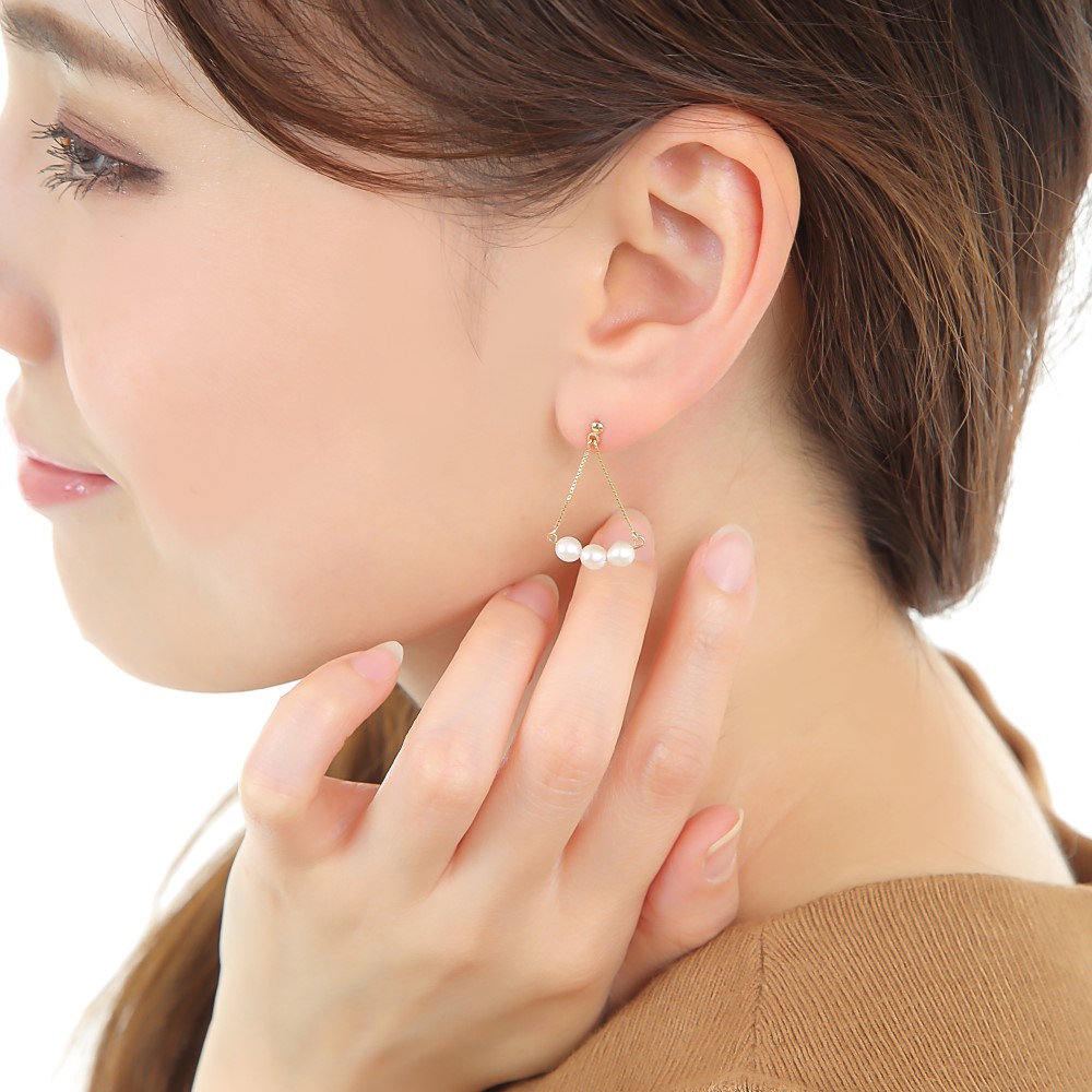 楽天市場】18金 K18 ピアス あこや真珠 3-3.5mm 揺れる パール