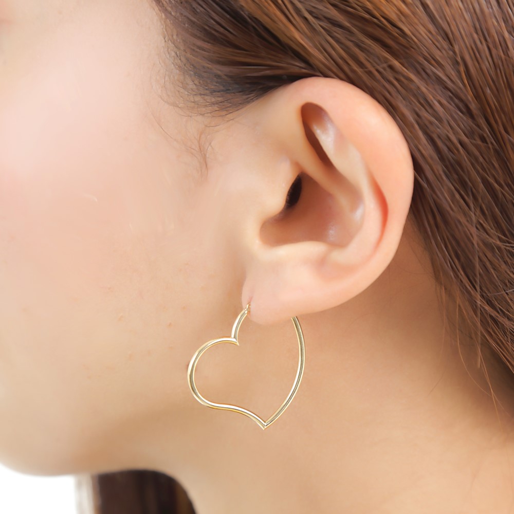 楽天市場】18金 K18 ピアス オープン ハート フープ レディース 両耳