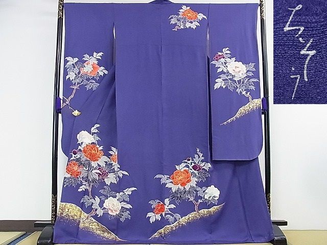 楽天市場】平和屋本店□極上 創業460年・千總 振袖 駒刺繍 枝花文 紺藍