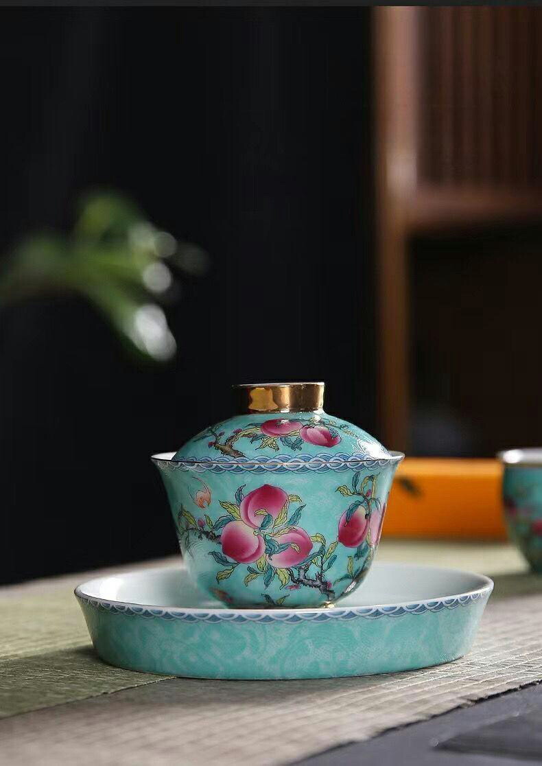 楽天市場】みずみずしい桃の絵柄 九桃 宝瓶 煎茶 茶器 茶碗 蓋物