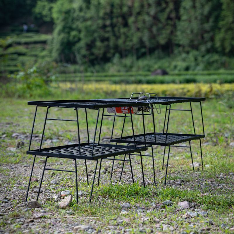 mj】キャンピングムーン フィールドラック 4台 天板1枚 収納ケース付