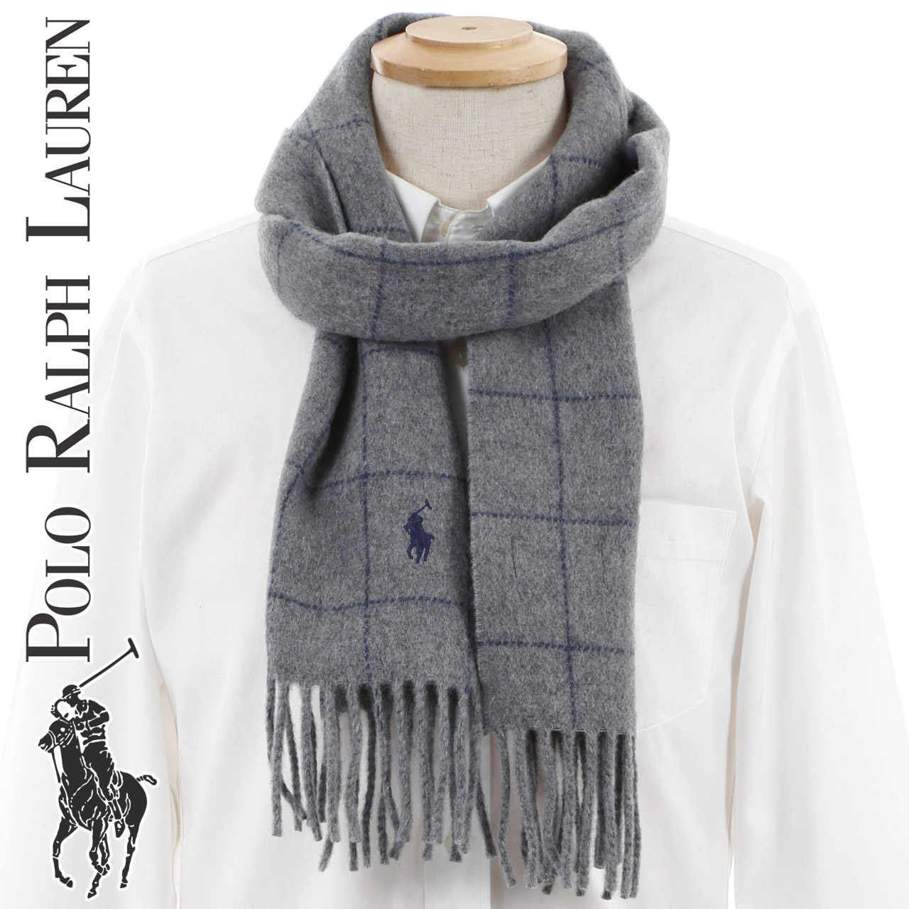 Polo Ralph Lauren マフラー グレー/ネイビー O/S ラルフローレン