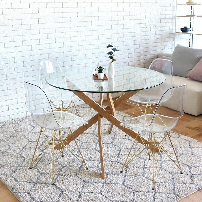 ミッドセンチュリー 丸型 ラウンドテーブル ヴィンテージ 強化ガラス 4