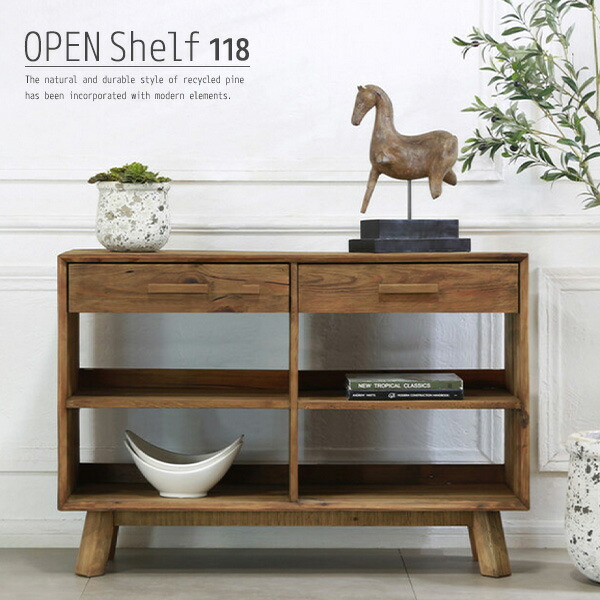 楽天市場】オープンシェルフ 118 古木 古材 無垢材 アンティーク調