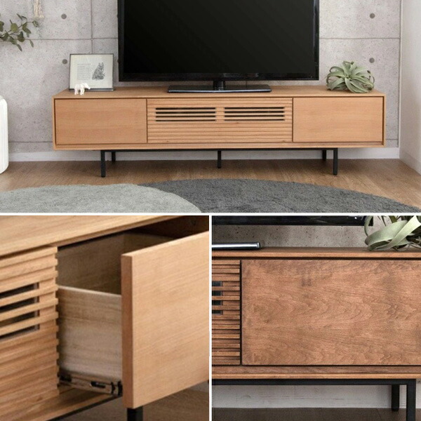 美品 テレビボード 幅180／ナチュラル・重厚感・65インチ対応 テレビ台