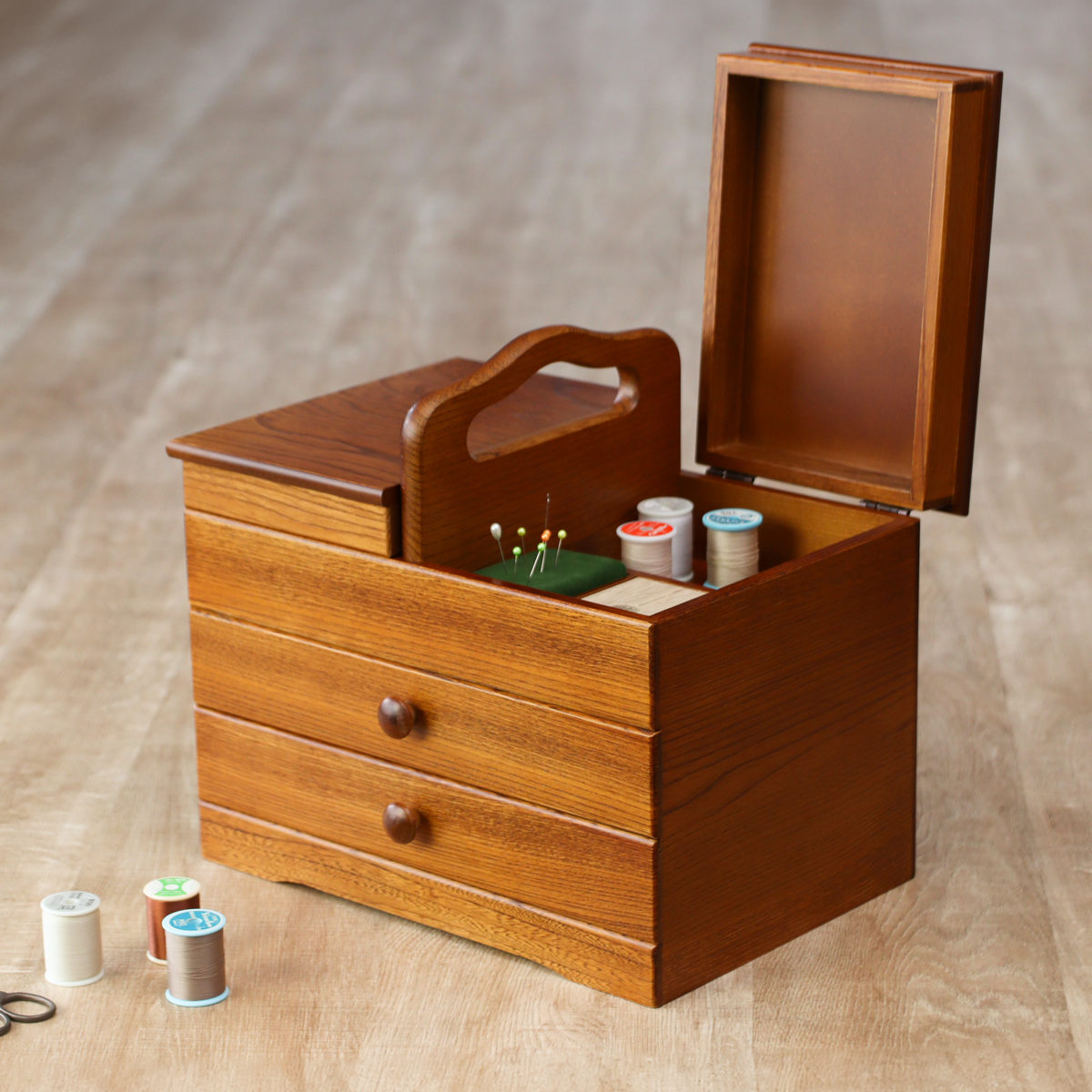 楽天市場】ソーイングボックス 木製 引出し付 あおい 幅32.5cm （ 日本