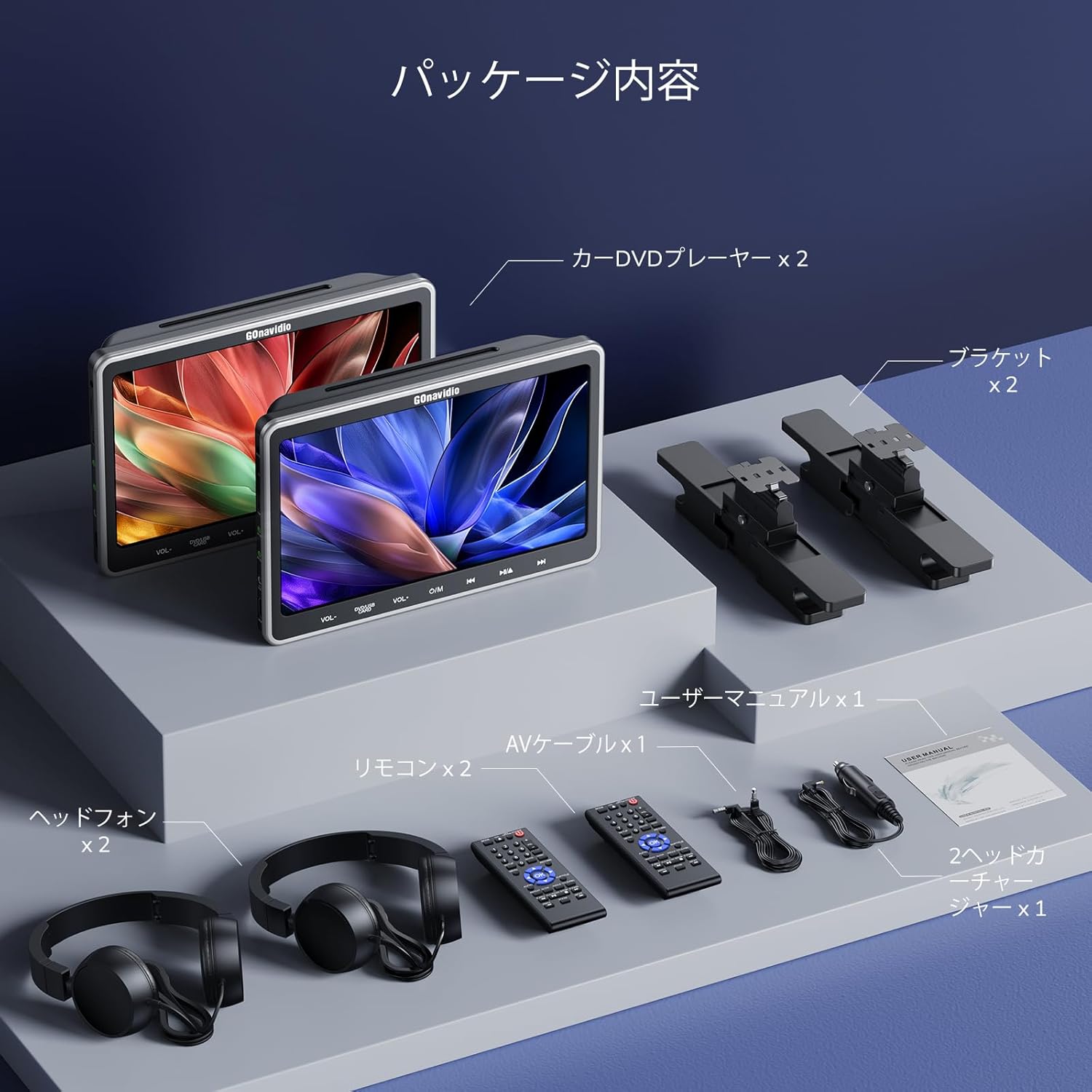 ヘッドレストモニター 2台セット 10.1インチ HDMI入力 DVDプレイヤー