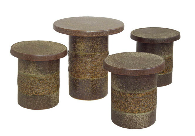 宝福寿吉 信楽焼 青窯肌 ガーデンテーブルセット 直径46cm 宝福寿吉