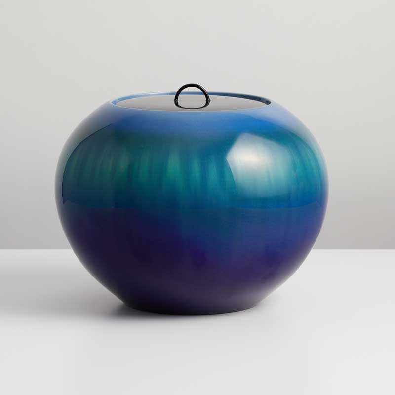 三代 徳田八十吉 彩釉 碧明釉 花入 人間国宝 花器 花瓶