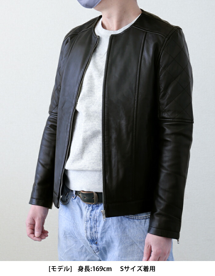 楽天市場】レザージャケット ノーカラー ノーカラージャケット