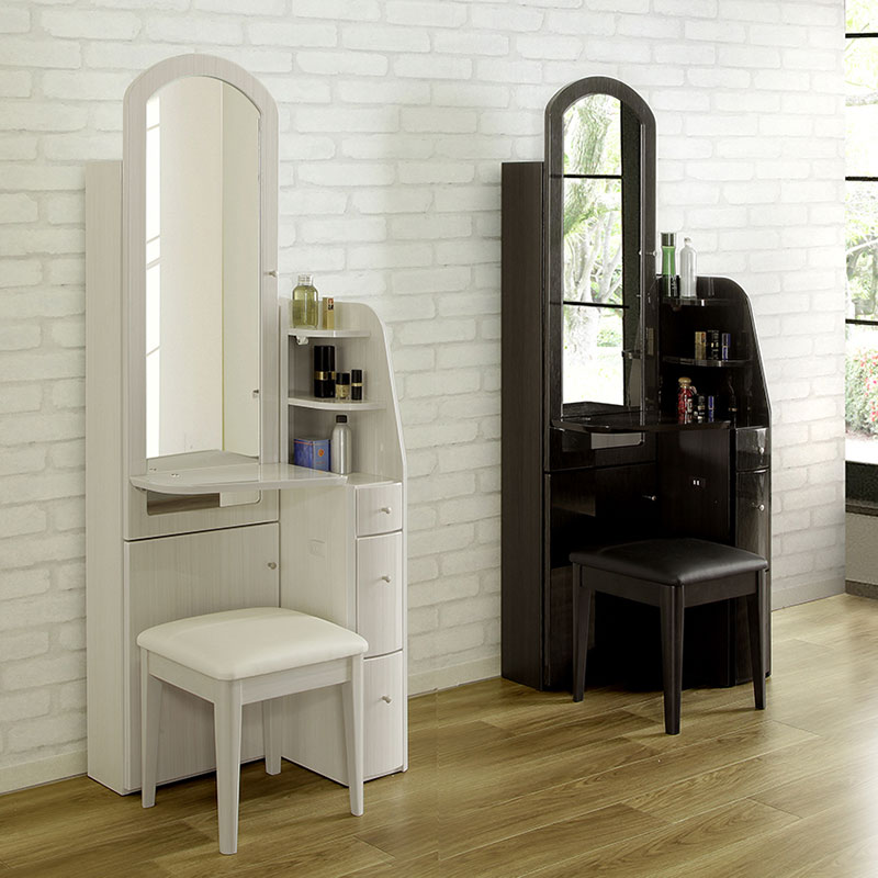 楽天市場】ドレッサー 姿見 コンセント付き 一面鏡 白 収納 椅子付き