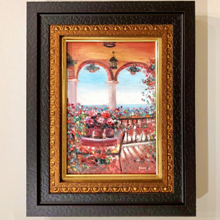 油絵【風景画】1点物の絵画作品/作者サイン入り◇額縁付属 油絵【風景