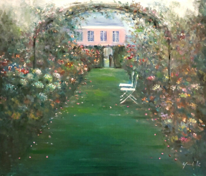 Donald's 作 風景画 ドアと庭の油彩画 Donald's 作 風景画 ドアと庭の